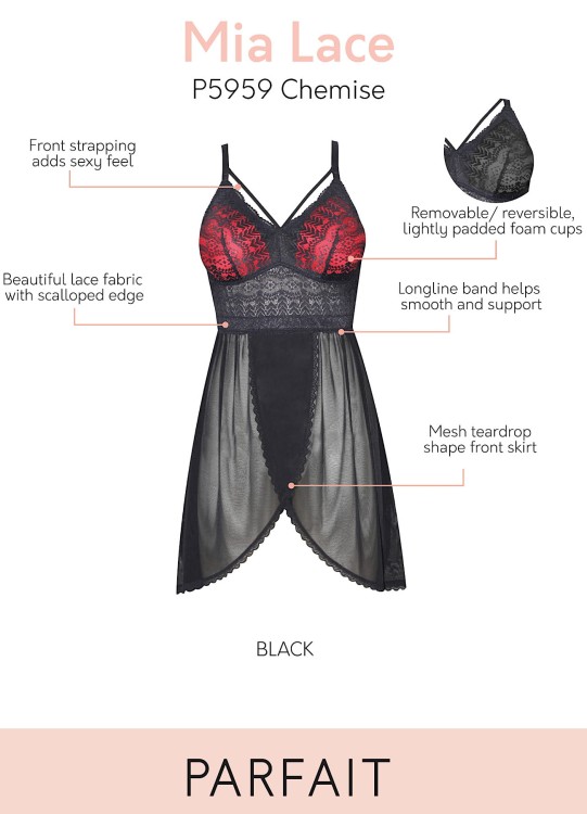 Mia Lace - Parfait - koszulka babydoll P5959 - czerń