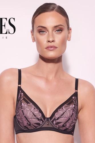 Glossy Iris - Alles - biustonosz push-up TPU - czerń i róż