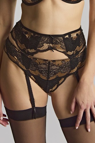 Clara - Panache - pas do pończoch 7257 - black/vintage gold