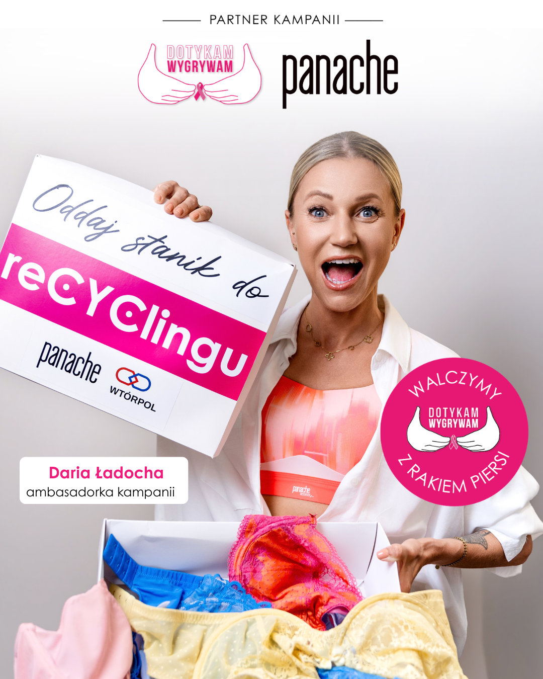  Daria Ładocha zachęca do oddania biustonoszy w ramach akcji reCYClingu foto: @fotoszuflada
